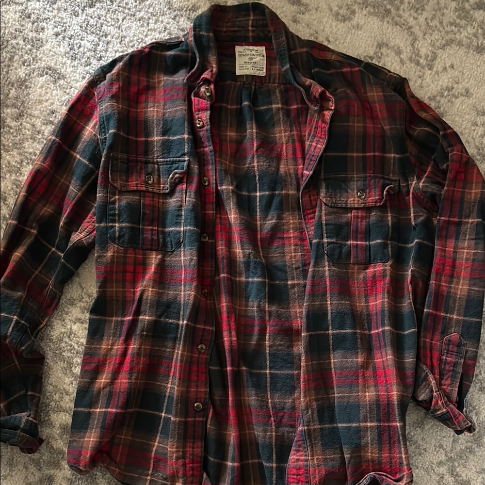 J. Crew Red and Navy Plaid Flannel Shirt Jacket
